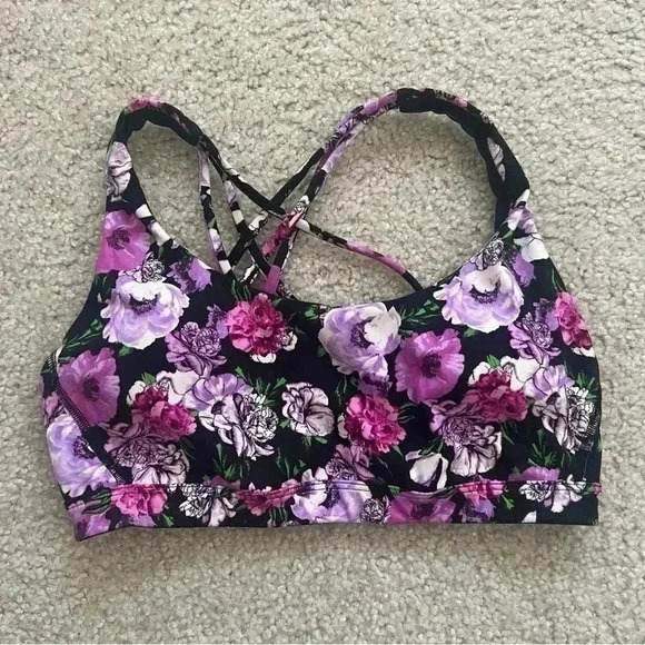 Victoria Secret PINK Sports Bralette Bra Black Purple Racerback Strappy Size Med - Picture 1 of 13